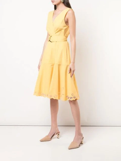 Shop Josie Natori Lace Hem Midi Dress In Yellow