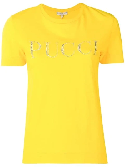 Shop Emilio Pucci Crystal Embellished Logo T-shirt In Yellow