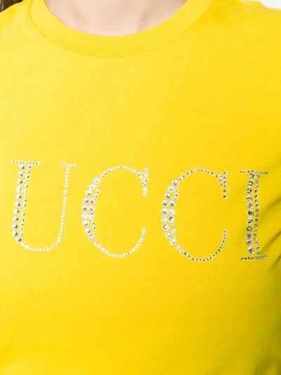 Shop Emilio Pucci Crystal Embellished Logo T-shirt In Yellow