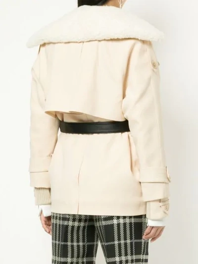 Shop Self-portrait Belted Short Coat - White