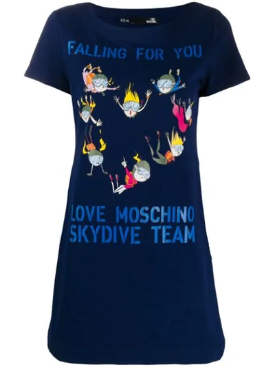 Shop Love Moschino Skydiving Print T-shirt Dress In Blue