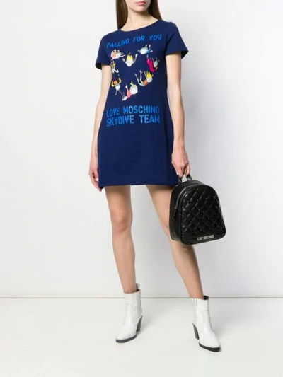 Shop Love Moschino Skydiving Print T-shirt Dress In Blue