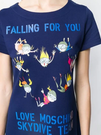 Shop Love Moschino Skydiving Print T-shirt Dress In Blue