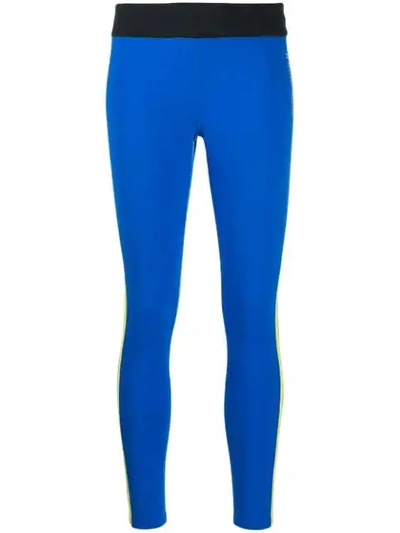 Shop Perfect Moment Mesh-trimmed Leggings In Blue