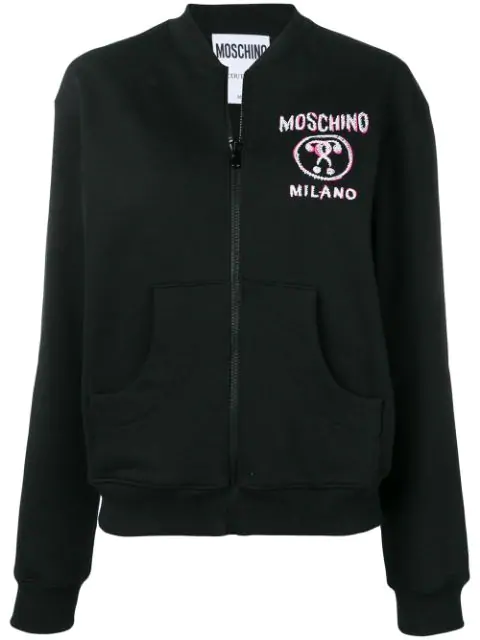 Moschino Logo Print Bomber Jacket In Black | ModeSens