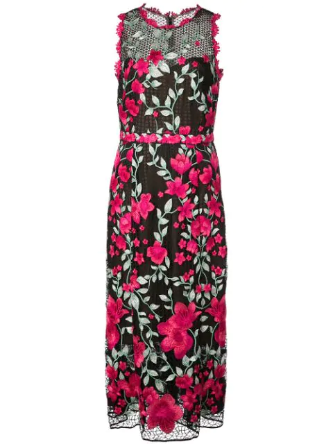marchesa notte red floral embroidered sheath