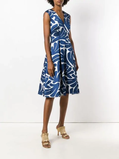 Shop Talbot Runhof Printed Flared Midi Dress In Blue