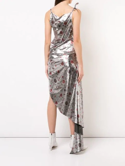 Shop Marques' Almeida Floral Print Asymmetric Dress In Silver