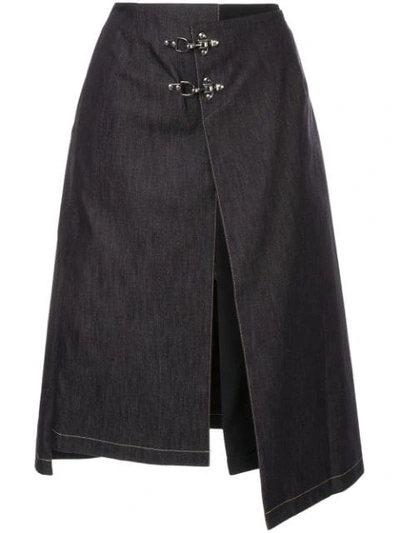 Shop Rokh Buckle Detail Skirt In Blue