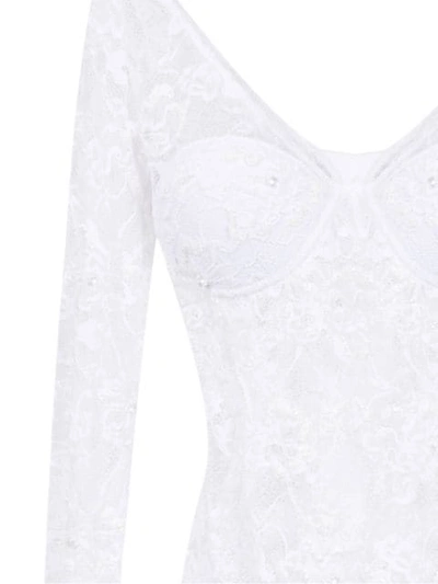 Shop Amir Slama Lace Long Sleeved Swimsuit In White