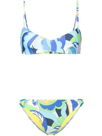 Shop Emilio Pucci Abstract Print Bikini - Blue