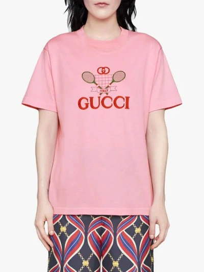 GUCCI GUCCI网球印花T恤 - 粉色