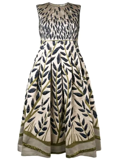 Shop Fendi Leaf Embroidered Midi Dress In F03qe-color Block