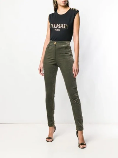 Shop Balmain Skinny High-waisted Trousers In Green