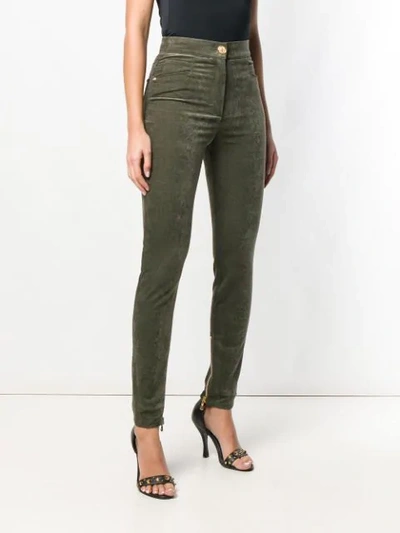 Shop Balmain Skinny High-waisted Trousers In Green