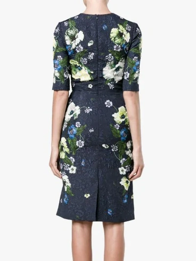 Shop Erdem Floral Print Midi Dress With Cropped Sleeves In Blue