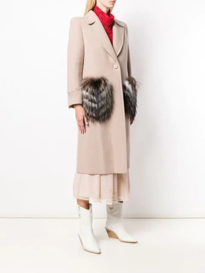 Shop Fendi Fur Pocket Single Breasted Coat In Neutrals