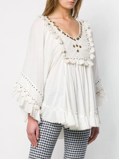 Shop Mes Demoiselles Tassel Embellished Blouse In Neutrals