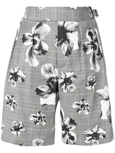 Shop Neil Barrett Prince Of Wales Floral Shorts In Grey