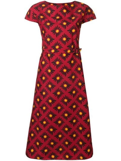 Shop Aspesi Belted Floral Print Dress In Red