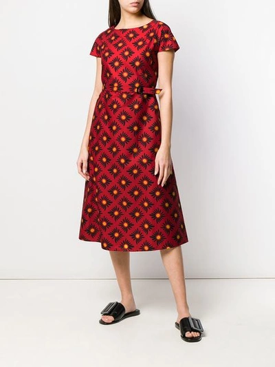 Shop Aspesi Belted Floral Print Dress In Red