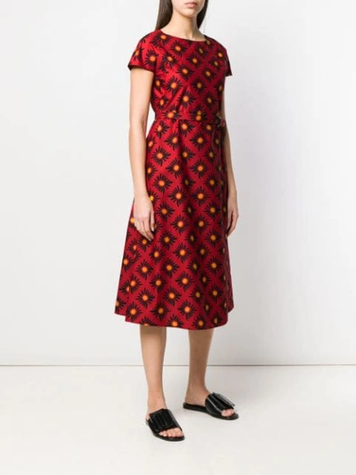 Shop Aspesi Belted Floral Print Dress In Red