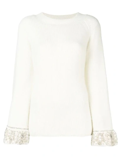 Shop Amuse Embellished Cuff Sweater - White