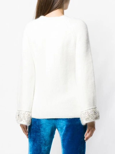 Shop Amuse Embellished Cuff Sweater - White
