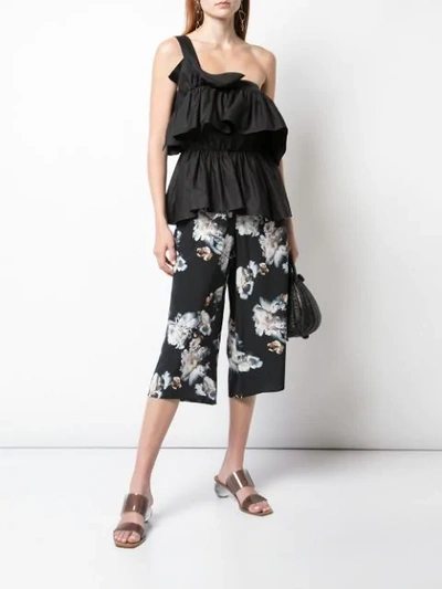 Shop Vince Cropped Floral Trousers In Black