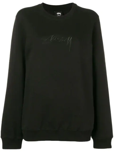 Shop Stussy Oversized Embroidered Logo Sweatshirt - Black