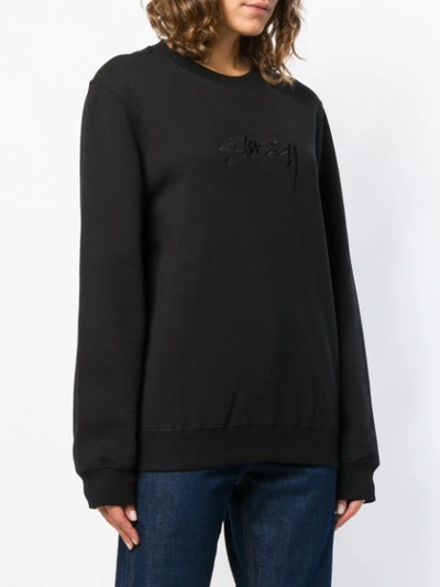 Shop Stussy Oversized Embroidered Logo Sweatshirt - Black