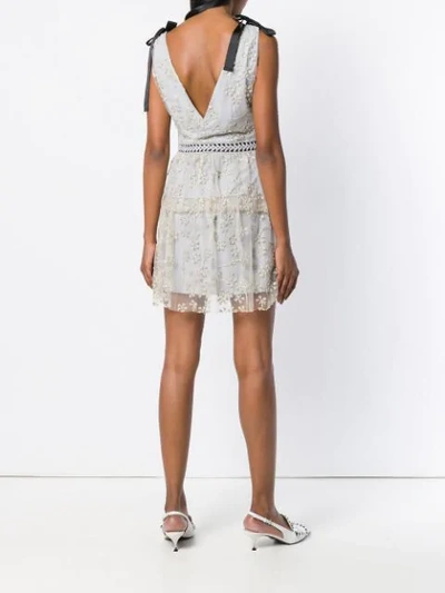 Shop Self-portrait Embroidered Mesh Mini Dress In Gold/grey