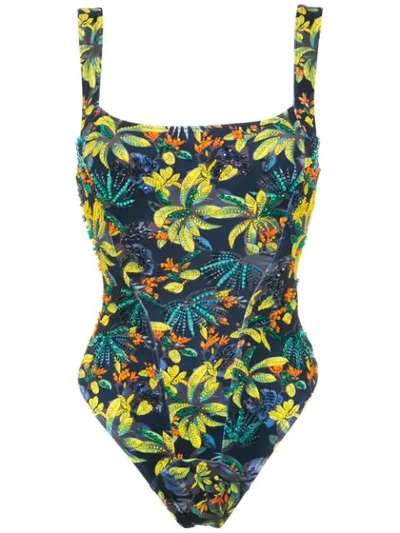 Shop Amir Slama Printed Swimsuit In Black