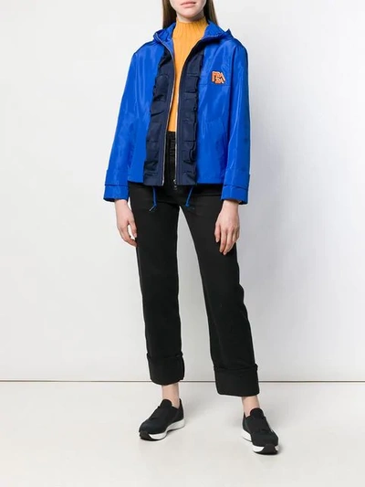 Shop Prada Frilled Technical Jacket In Blue