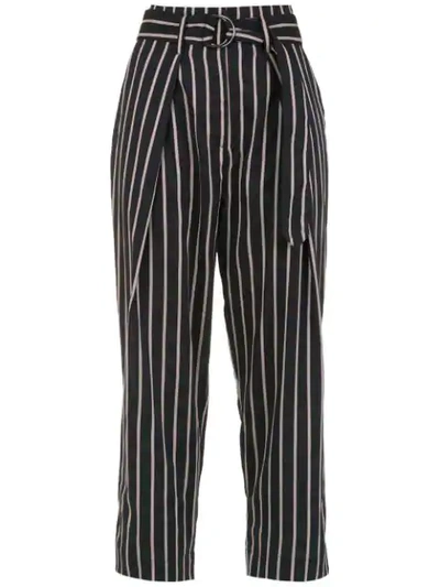 Shop Andrea Marques Belted Striped Pants In Blue