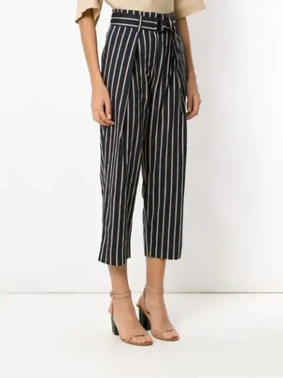 Shop Andrea Marques Belted Striped Pants In Blue