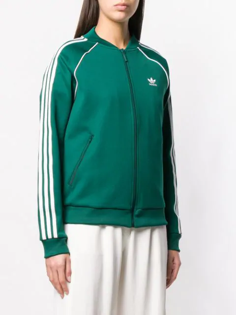 adidas originals adicolor three stripe track jacket in green