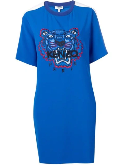 Shop Kenzo Crepe Tiger Dress In Blue
