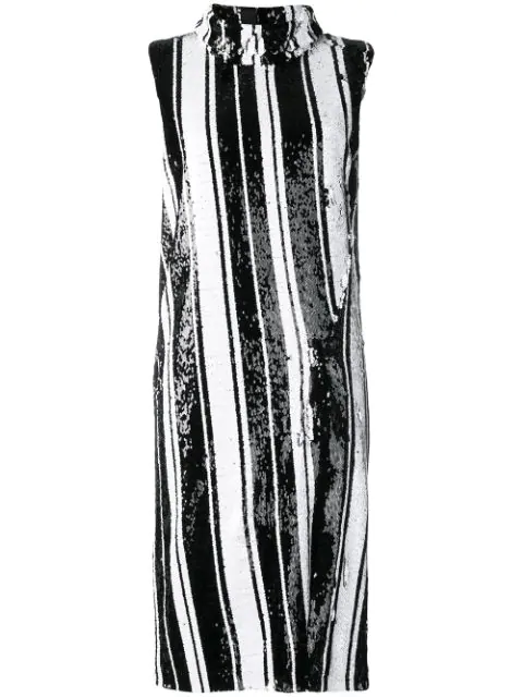 black and white striped sequin dress