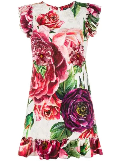 Shop Dolce & Gabbana Floral Print Shift Dress In White