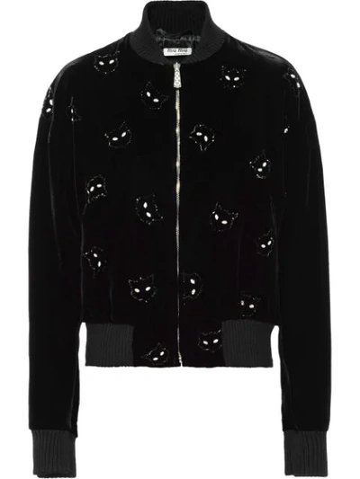 Shop Miu Miu Bomberjacke Aus Samt In Black