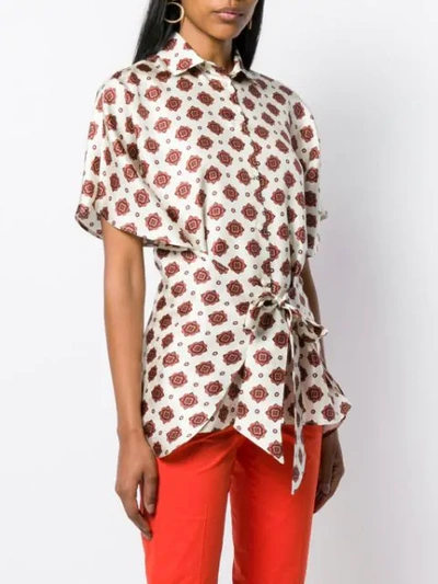 Shop Alberto Biani Printed Tie Front Shirt In White