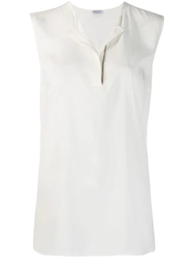 Shop Brunello Cucinelli Sleeveless Shift Blouse In White