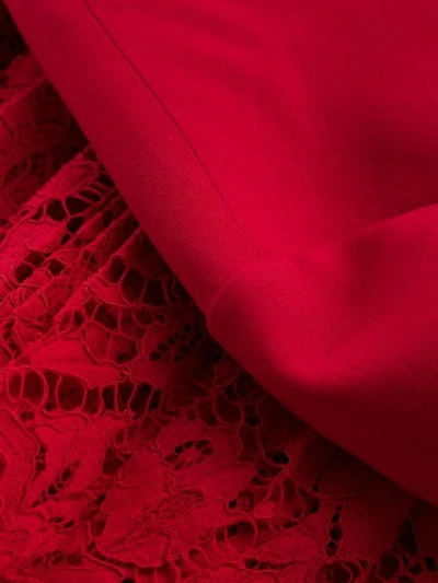 VALENTINO PLEATED LACE MIDI DRESS - 红色