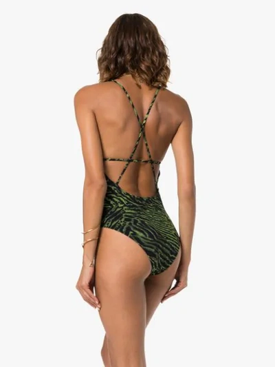 Shop Ganni Tiger Print Swimsuit - Green