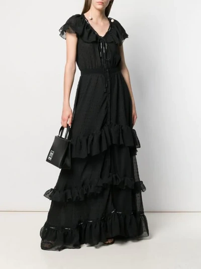 Shop Off-white Long Ruffled Dress In Black