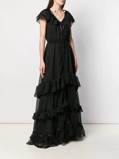 Shop Off-white Long Ruffled Dress In Black