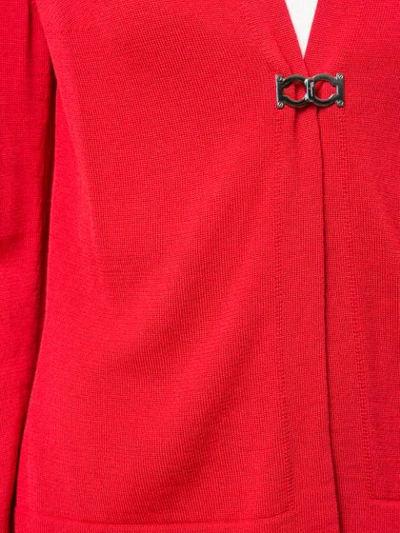 Pre-owned Ferragamo V-neck Long Sleeve Cardigan In Red