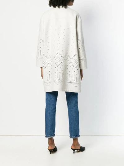 Shop Ermanno Scervino Perforated Midi Coat In Neutrals