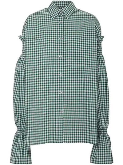 Shop Burberry Gathered Sleeve Gingham Shirt In White